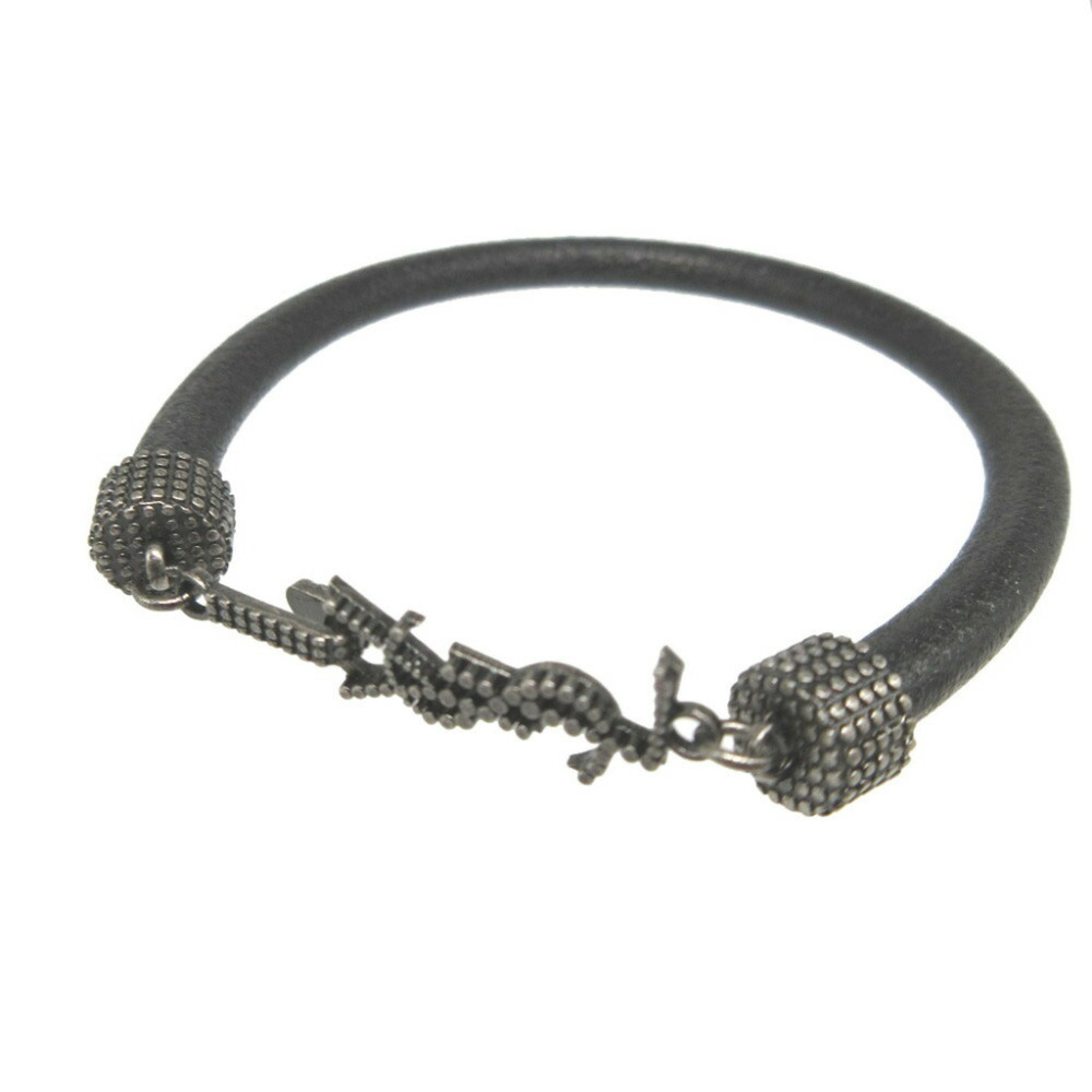 SAINT LAURENT Black Leather Charm Bracelet